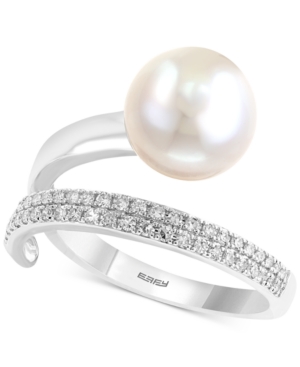 image of Pearl Lace by Effy Cultured Freshwater Pearl (10mm) and Diamond (1/8 ct. t.w.) Ring in 14k White Gold