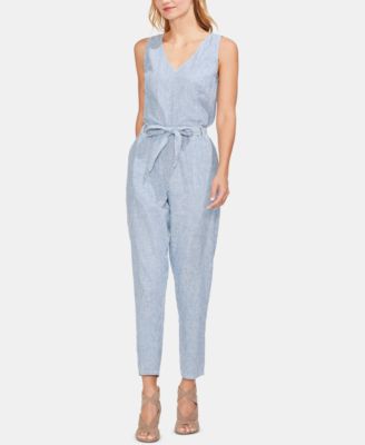 Vince Camuto Women's Canyon Stripe Sleeveless Linen Blend Jumpsuit Pink Size Medium