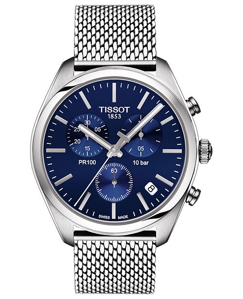 Tissot Men's Swiss Chronograph PR 100 Stainless Steel Mesh Bracelet Watch 41mm & Reviews All