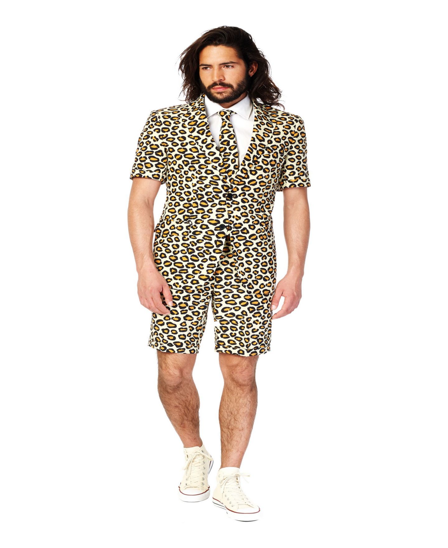 Мужские шорты OppoSuits Summer Suit Animal Print Outfit Slim Fit Includes Short Sleeved Blazer Shorts and Tie, цвет: Бежевый — фото 1