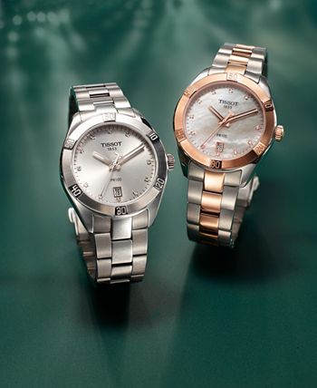 Women's Swiss PR 100 Sport Chic T-Classic Diamond-Accent Two-Tone Stainless  Steel Bracelet Watch 36mm
