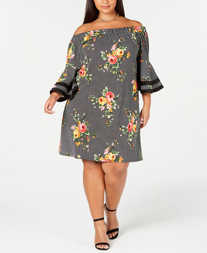 Love Squared Trendy Plus Size Floral Off-The-Shoulder Dress - Macy's