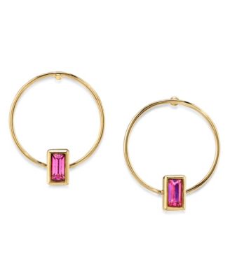 14K Gold-tone Rectangle Crystal Hoop Stainless Steel Post Small Earrings 