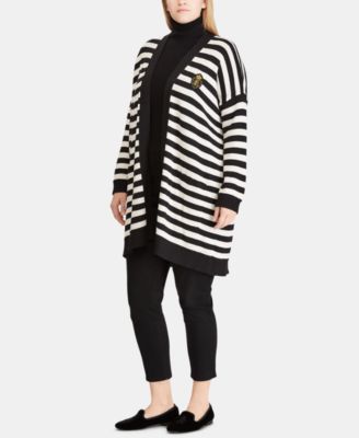 Lauren Ralph Lauren Plus Size Striped Embroidered-Patch Cardigan