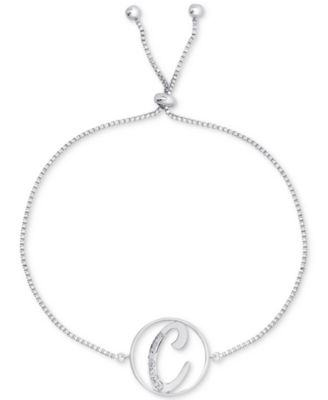 Diamond Accent Initial Bolo Bracelet in Silver-Plate
