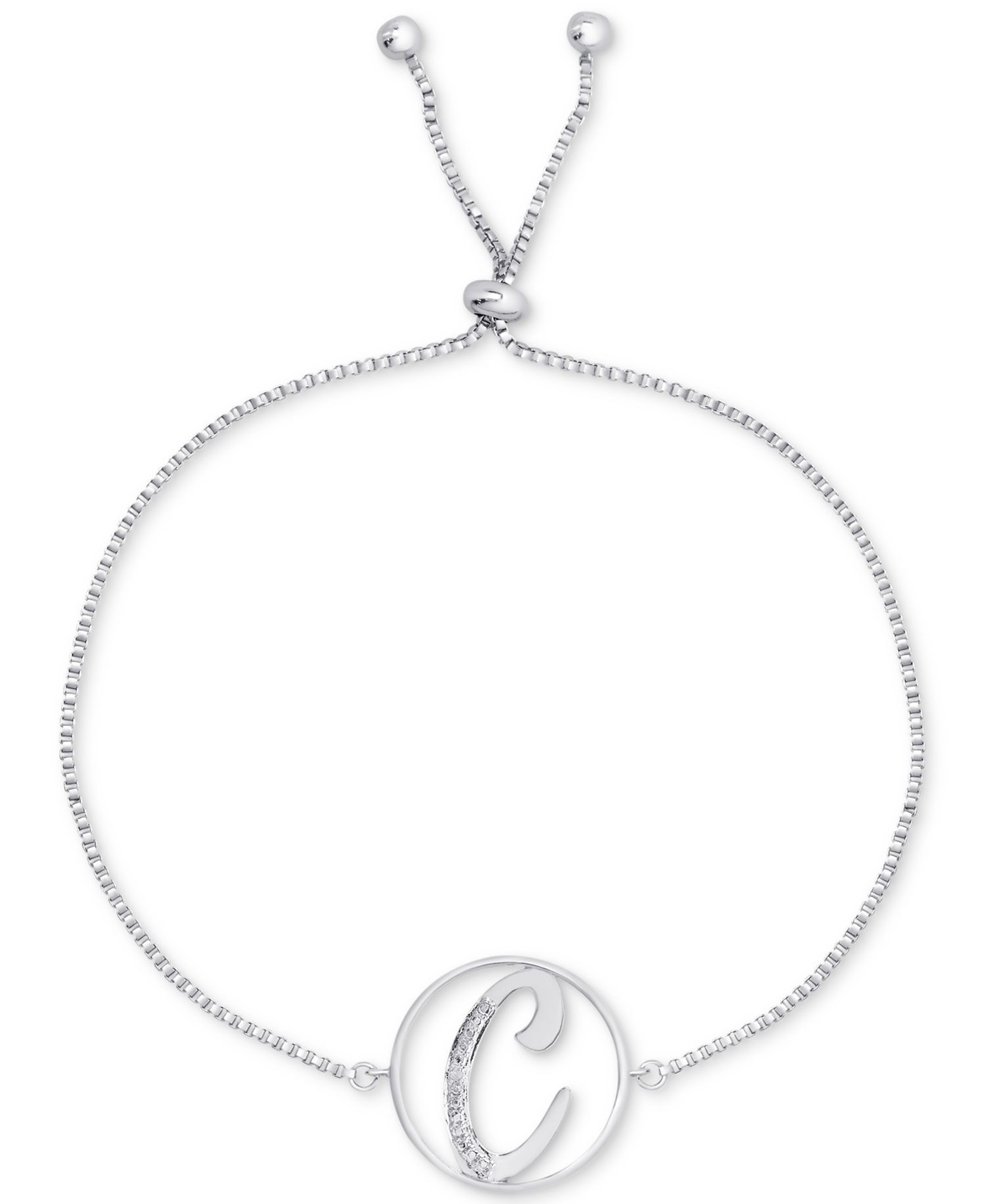 Diamond Accent Initial Bolo Bracelet in Silver-Plate