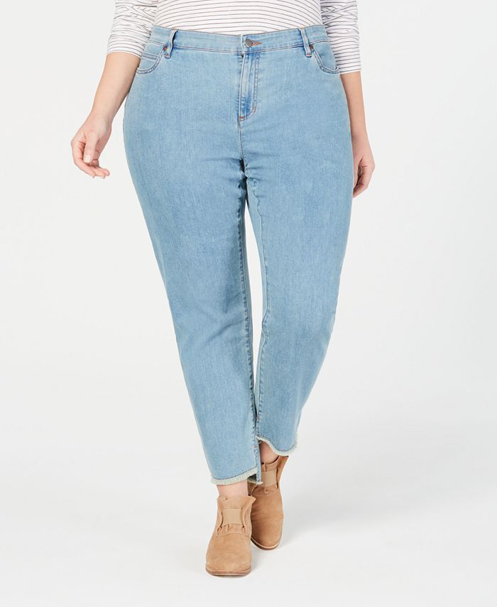 Eileen Fisher Plus Size Organic Cotton Stretch Denim Raw-Hem Jeans