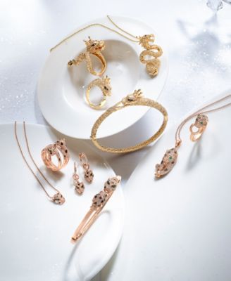 Signature by EFFY® Diamond (3/8 ct. t.w.) and Tsavorite Accent Panther Drop Earrings in 14k Rose Gold 