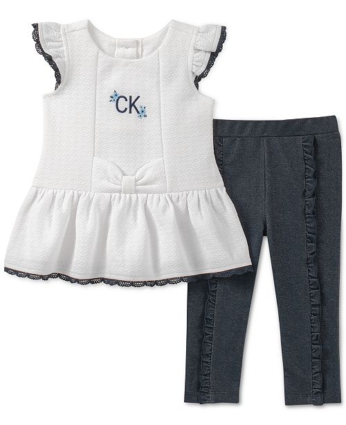 Calvin Klein Baby Girls 2 Pc Textured Tunic Denim Leggings Set