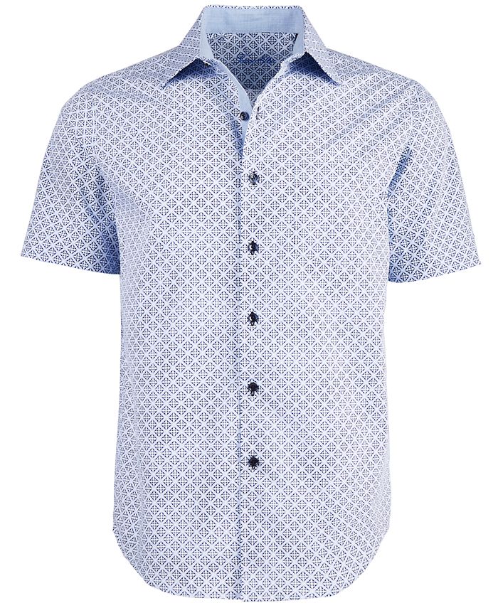 Tasso Elba Men's Print Short-Sleeve 100% Cotton Shirt, Created for Macy ...