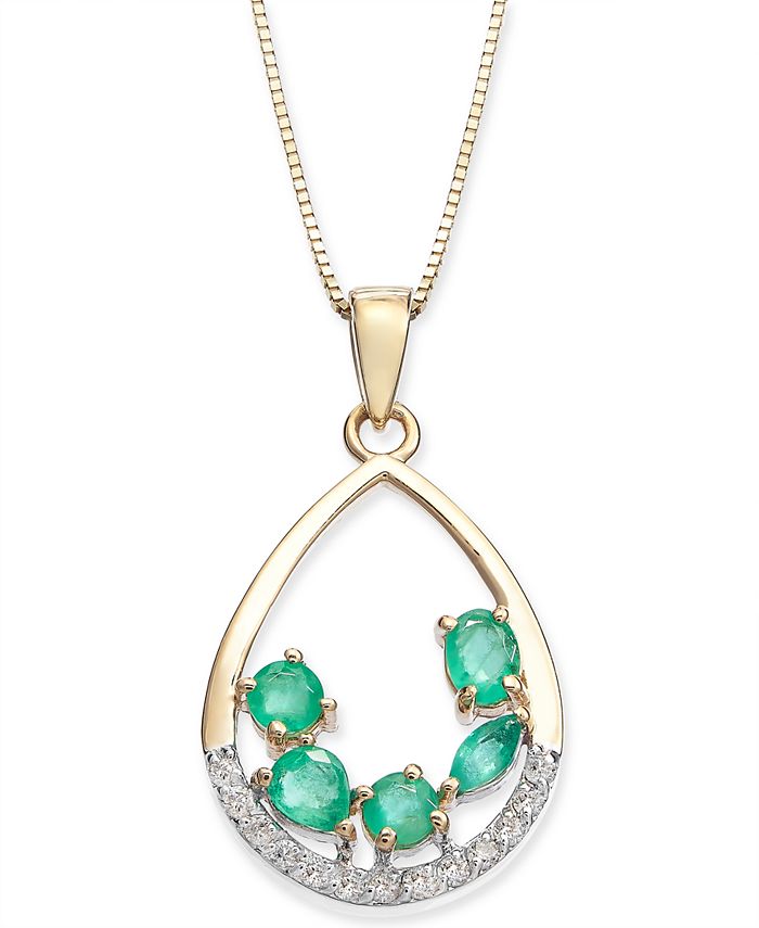 Macy's Emerald (3/4 ct. t.w.) & Diamond (1/8 ct. t.w.) 18" Pendant