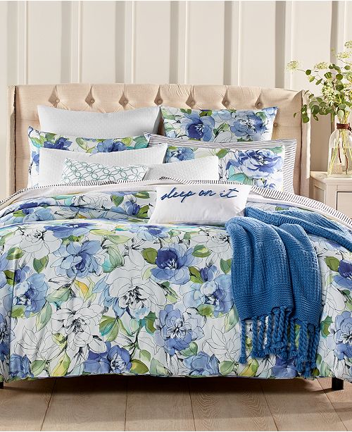 Charter Club Sketch Floral Cotton 300 Thread Count 2 Pc Twin