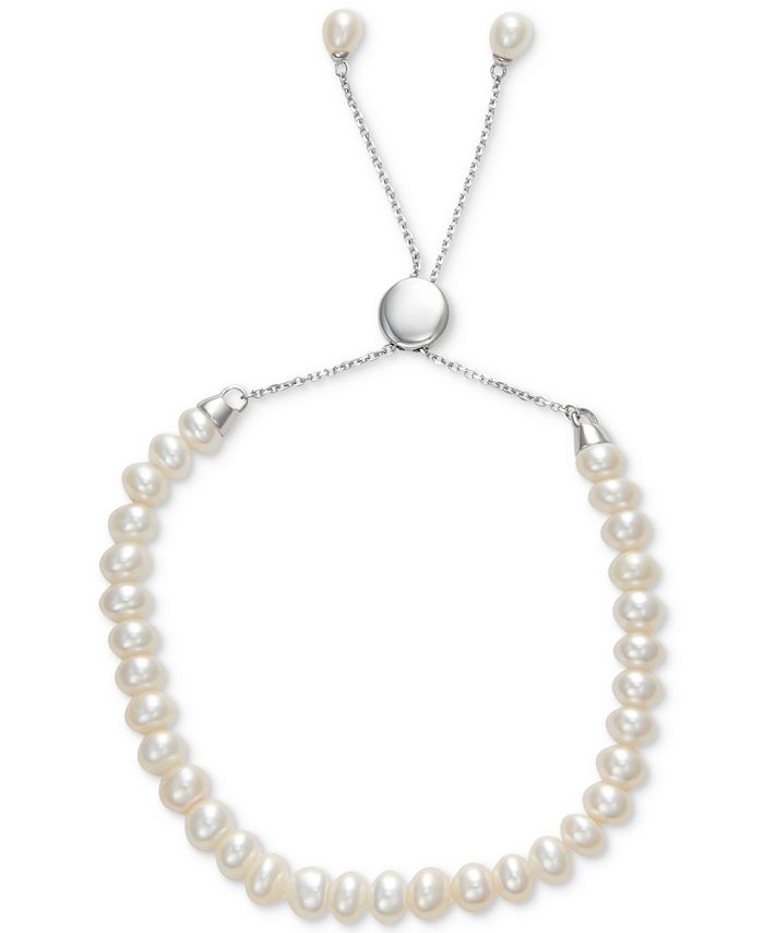 Macy's - White Cultured Freshwater Pearl (6-1/2mm) Bolo Bracelet in Sterling Silver (Also available in gray cultured freshwater pearls and pink cultured freshwater pearls)