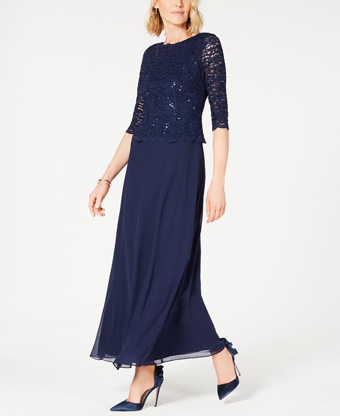 alex evenings sequined lace gown
