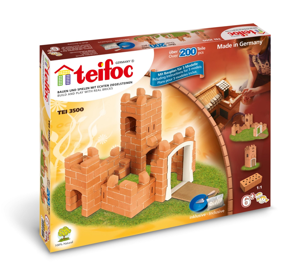 Teifoc Kids' Small Castle Brick Construction Set In Burnt Oran