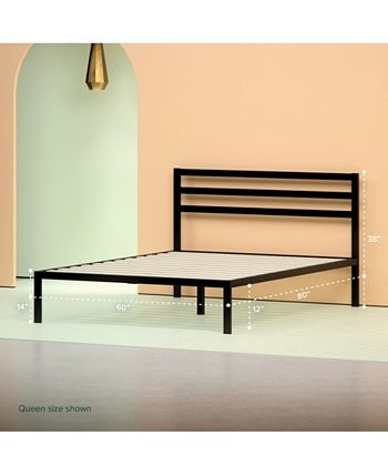 Queen Size Steel Bed Frame Platform Wooden Slat Support With Headboard Chocolate 