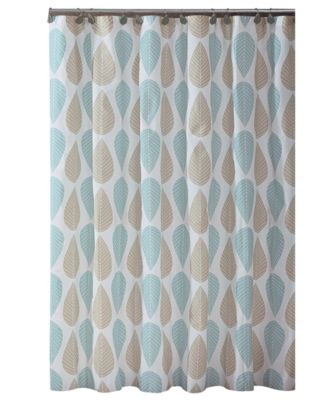 Bath Bliss Beige & Blue Leaf Design Vinyl Shower Curtain