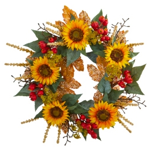 Nearly Natural 27" Sunflower Berry Artificial Wreath In Assorted
