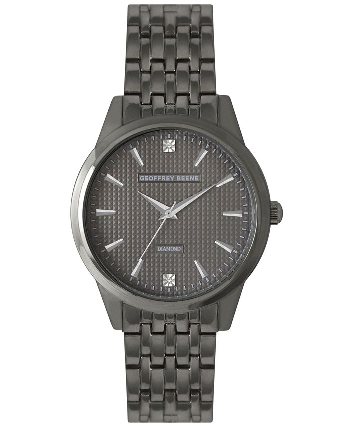 Geoffrey Beene Black Embossed Dial Genuine Diamond Bracelet Watch Macy s