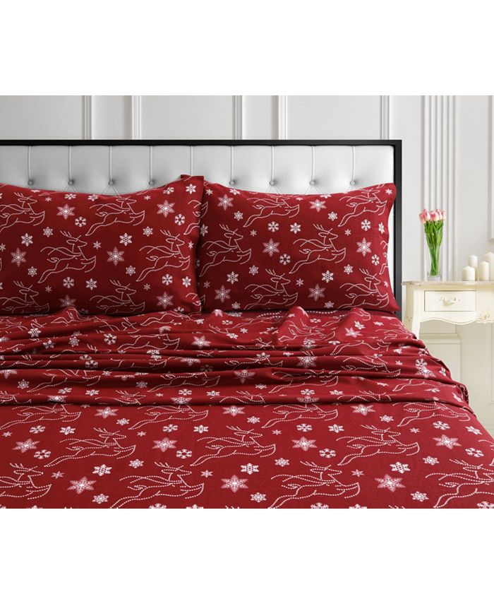 Tribeca Living Holiday Print Flannel Extra Deep Pocket Full Sheet Set
