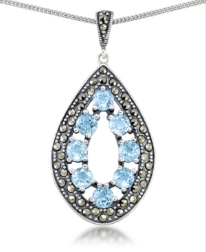 image of Blue Topaz (2-3/8 ct. t.w.) & Marcasite Teardrop Pendant on 18