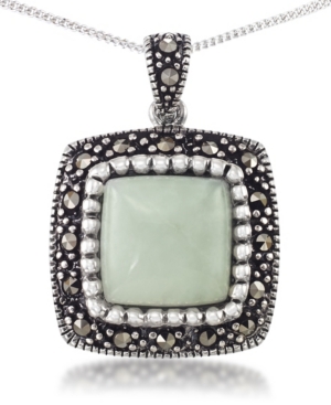 image of Jade (11 x 11mm) & Marcasite Square Pendant on 18