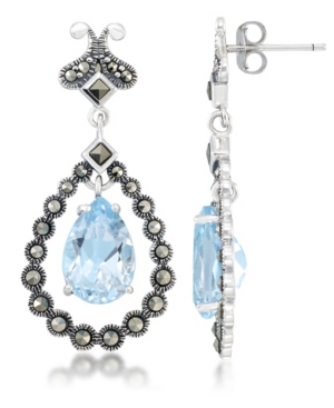 image of Blue Topaz (8-1/5 ct. t.w.) & Marcasite Teardrop Earrings in Sterling Silver