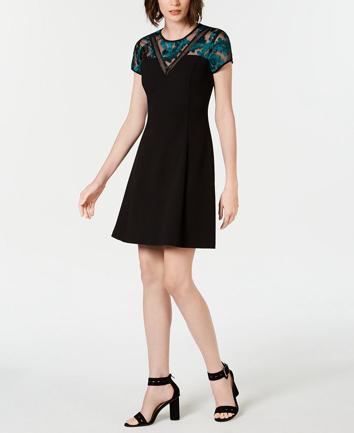 kensie Embroidered-Mesh A-Line Dress - Macy's