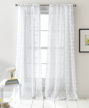 Shop Dkny Ella Pompom Dot 50" X 84" Sheer Curtain Set In White