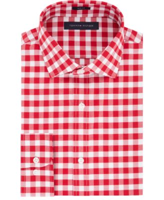 Tommy Hilfiger Men s Slim Fit Red Check Dress Shirt Macy s