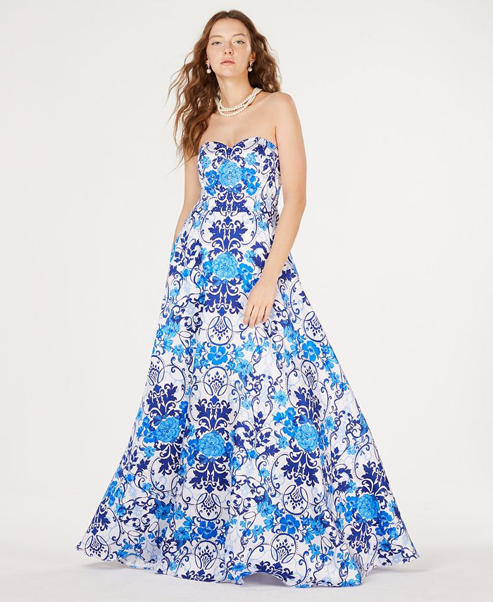 Say Yes to the Prom Juniors' Printed Rhinestone Strapless Gown, Created ...