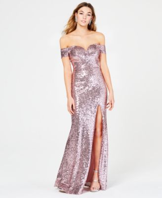 off the shoulder sequin gown