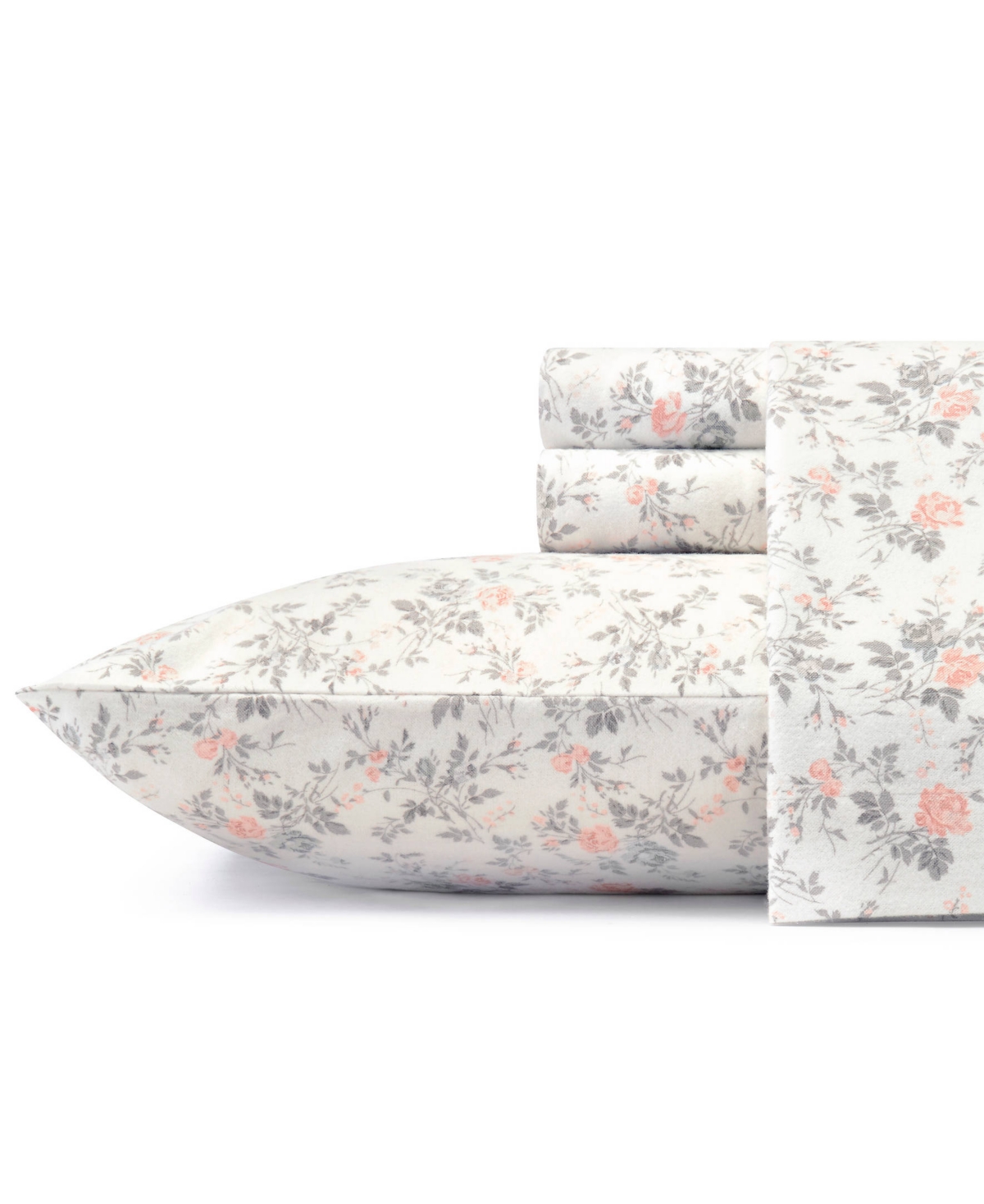 Laura Ashley Rosalie Flannel Sheet Set, Full - Pastel Grey