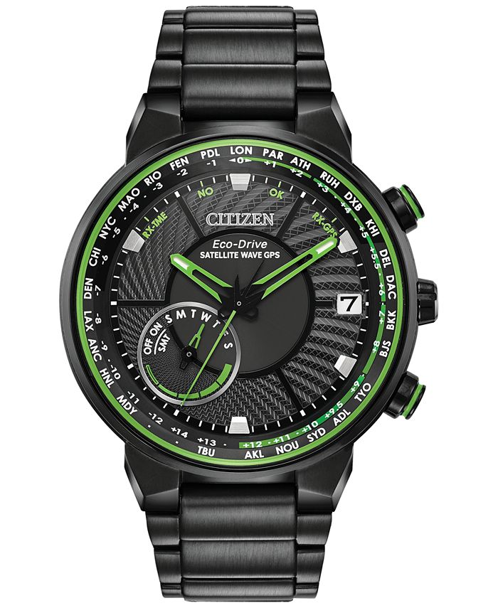 Citizen - Men's Satellite Wave-World Time GPS Black Stainless Steel Bracelet Watch 44mm