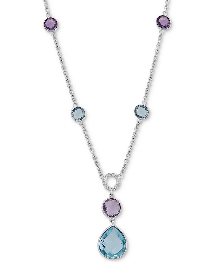 Macy's MultiGemstone Bezel Statement Necklace (95/8 ct. t.w.) in Sterling Silver Macy's