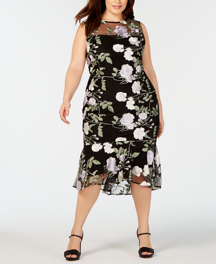 Calvin Klein Plus Size Embroidered Floral Flounce Dress - Macy's
