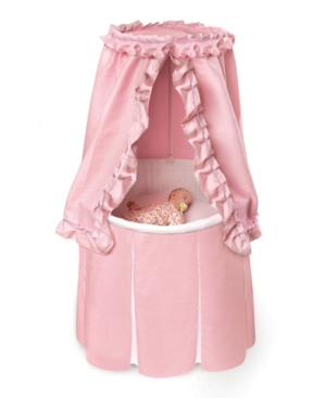 Empress Round Baby Bassinet With Canopy - Pink Bedding With White Pleats