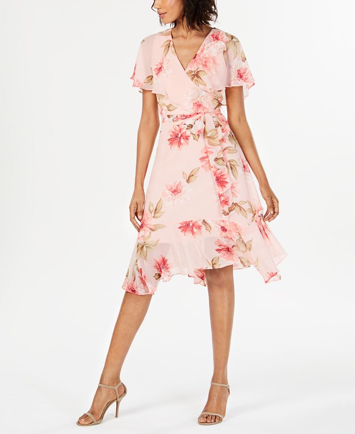 Jessica Howard Short-Sleeve Wrap Midi Dress - Macy's