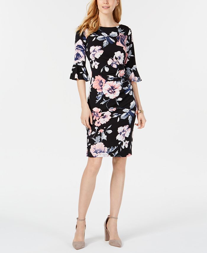 Connected Petite Printed Bell-Sleeve Dress - Macy's