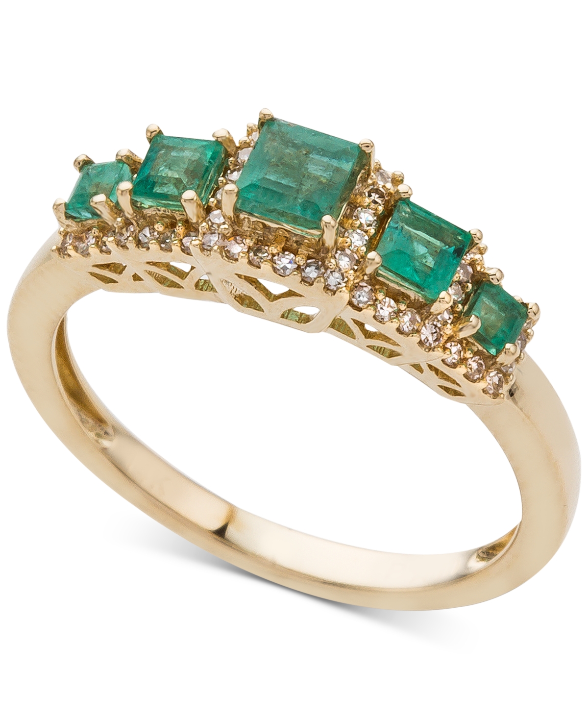 Macy's Sapphire (3/4 Ct. T.w.) & Diamond (1/6 Ct. T.w.) Ring In 14k Gold (also Available In Ruby & Emerald) In Emerald,yellow Gold