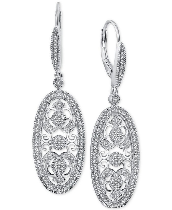Macy's Diamond (3/8 ct. t.w.) Oval Openwork Drop Earrings in Sterling ...