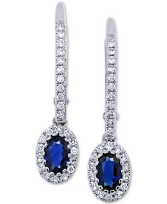Macy's - Gemstone & Diamond (1/5 ct. t.w.) Drop Earrings in 14k White Gold
