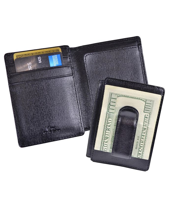 GIORGIO ARMANI Bifold Saffiano Leather Money Clip Wallet - Black