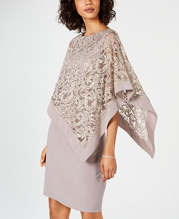 R & M Richards Sequined Lace Poncho Dress - Macy's