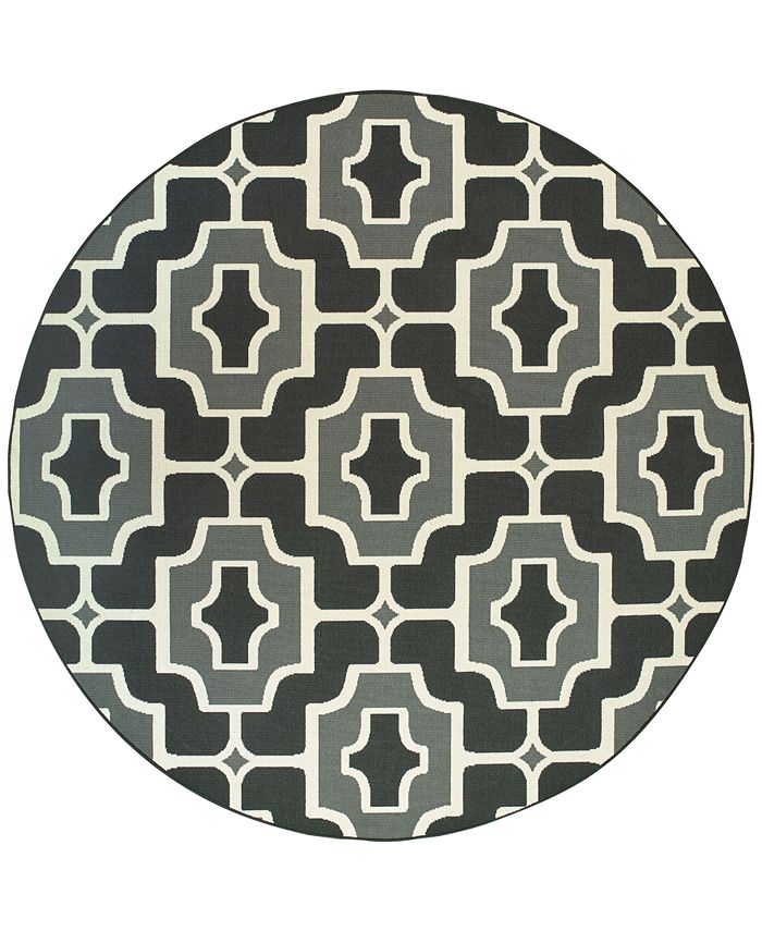 Oriental Weavers - Marina 1491Z Black/Gray 7'10" Indoor/Outdoor Round Area Rug