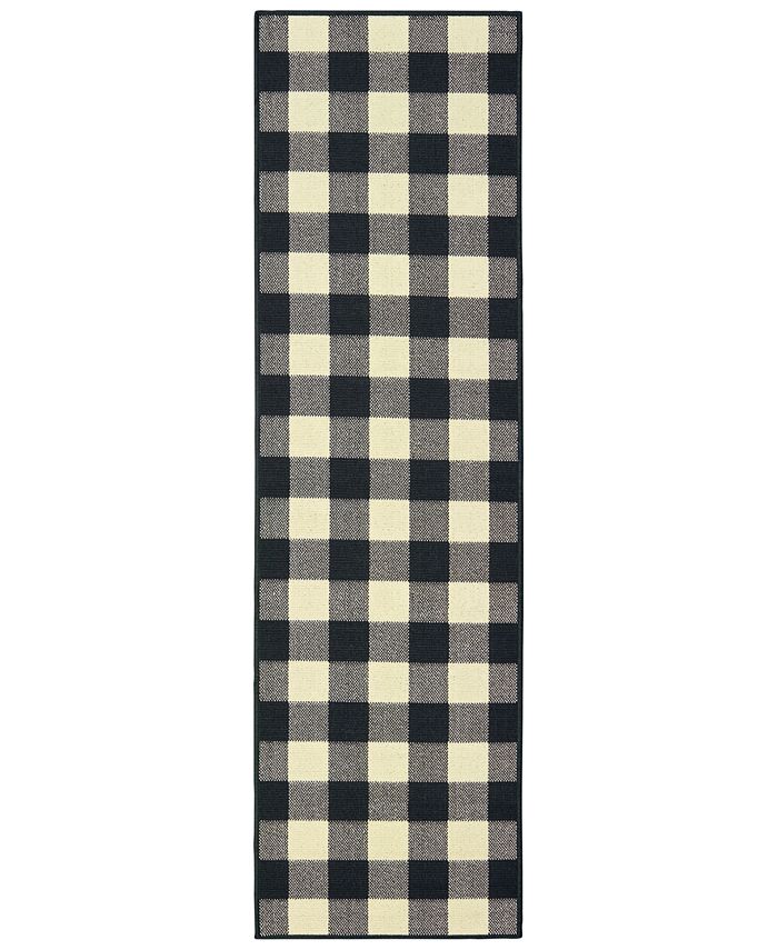 Oriental Weavers - Marina 1932K Black/Ivory 2'3" x 7'6" Indoor/Outdoor Runner Area Rug