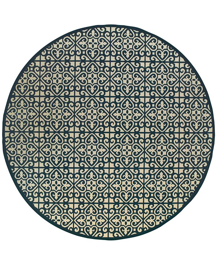 Oriental Weavers - Marina 5927B Ivory/Navy 7'10" Indoor/Outdoor Round Area Rug