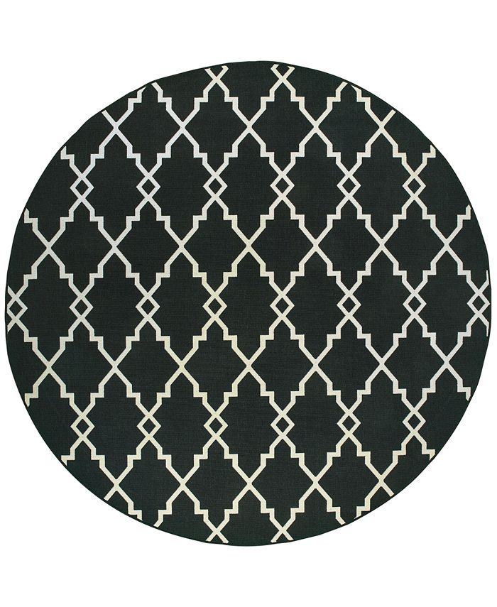 Oriental Weavers - Marina 7763K Black/Ivory 7'10" Indoor/Outdoor Round Area Rug