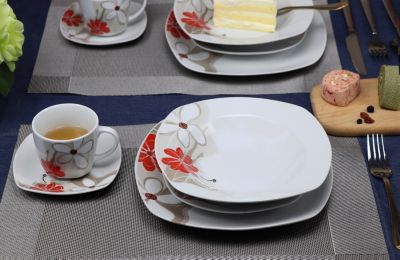 Porcelain 20 Piece Square Dinnerware Set Service for 4