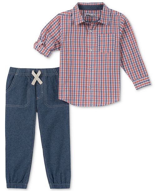 Kids Headquarters Toddler Boys 2 Pc Plaid Woven Shirt Jogger